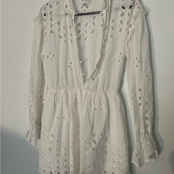 SAYLOR White Long Sleeve‎ Eyelet Dress - Picture 4 of 12